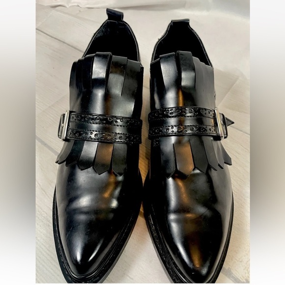 Zara Basics Black Fringe Kilted patent Leather shoes Loafers Clog Woman’s 38 7 - Picture 13 of 13